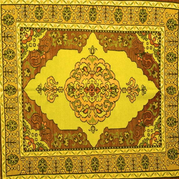 Ahgly Company Machine Washable Indoor Square Persian Yellow Traditional Area Rugs, 5' Square