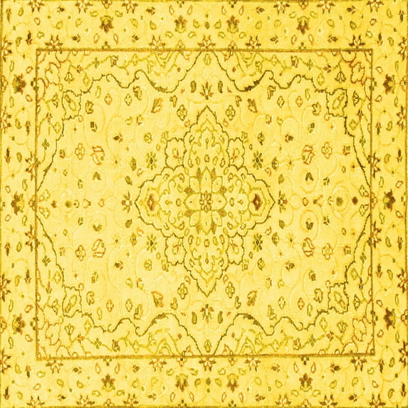 Ahgly Company Machine Washable Indoor Square Persian Yellow Traditional Area Rugs, 6' Square
