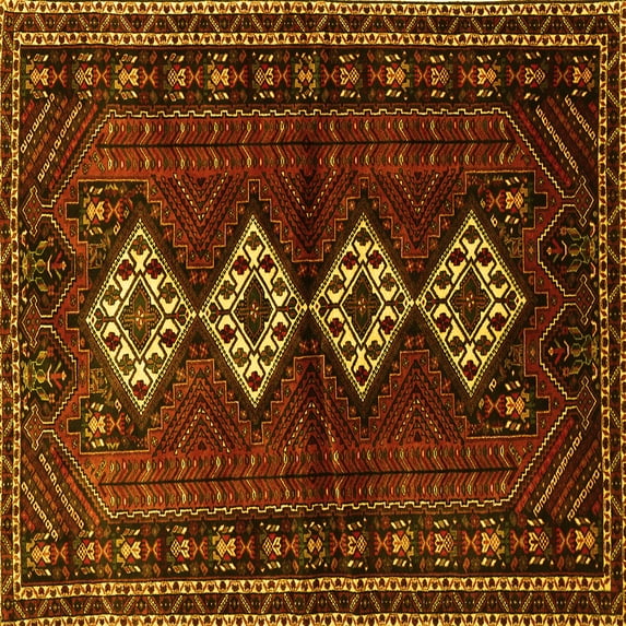 Ahgly Company Machine Washable Indoor Square Persian Yellow Traditional Area Rugs, 6' Square