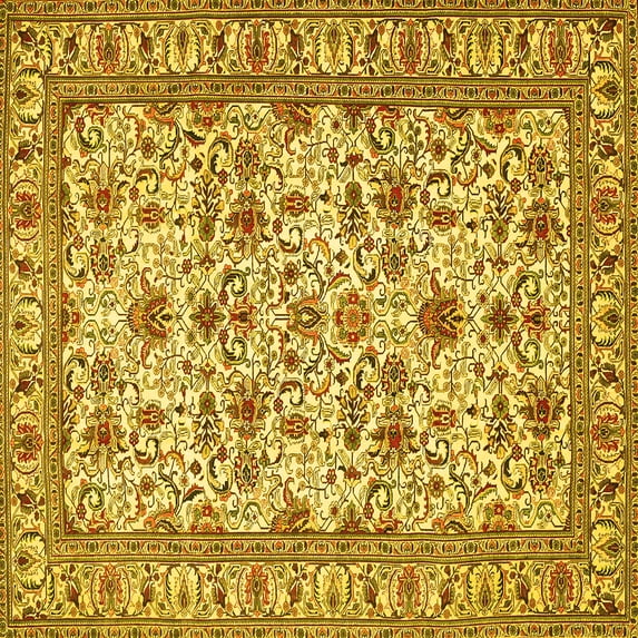 Ahgly Company Machine Washable Indoor Square Persian Yellow Traditional Area Rugs, 6' Square