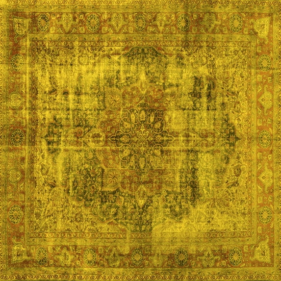 Ahgly Company Machine Washable Indoor Square Persian Yellow Traditional Area Rugs, 6' Square
