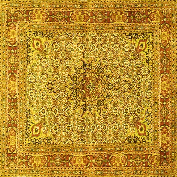 Ahgly Company Machine Washable Indoor Square Persian Yellow Traditional Area Rugs, 6' Square
