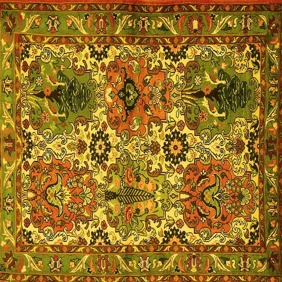 Ahgly Company Machine Washable Indoor Square Persian Yellow Traditional Area Rugs, 6' Square