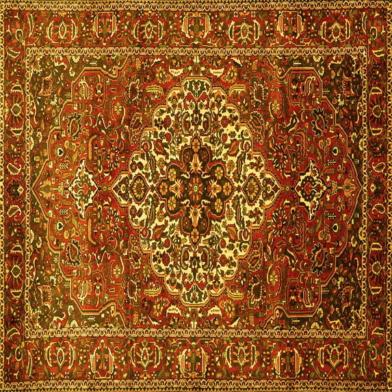 Ahgly Company Machine Washable Indoor Square Persian Yellow Traditional Area Rugs, 6' Square