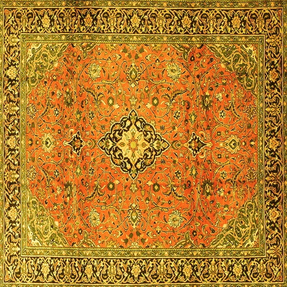 Ahgly Company Machine Washable Indoor Square Persian Yellow Traditional Area Rugs, 6' Square