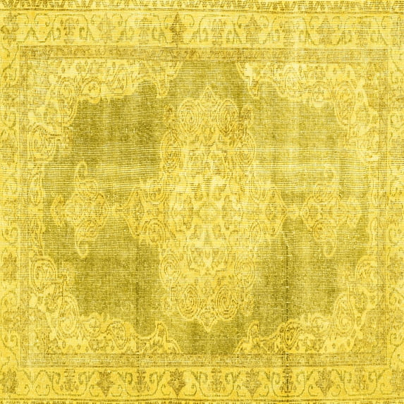 Ahgly Company Machine Washable Indoor Square Persian Yellow Traditional Area Rugs, 6' Square