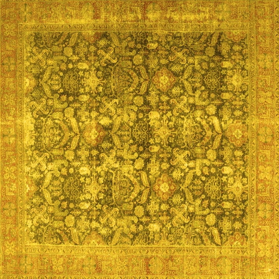 Ahgly Company Machine Washable Indoor Square Persian Yellow Traditional Area Rugs, 6' Square