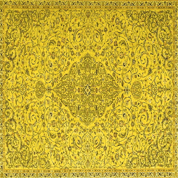 Ahgly Company Machine Washable Indoor Square Persian Yellow Traditional Area Rugs, 6' Square