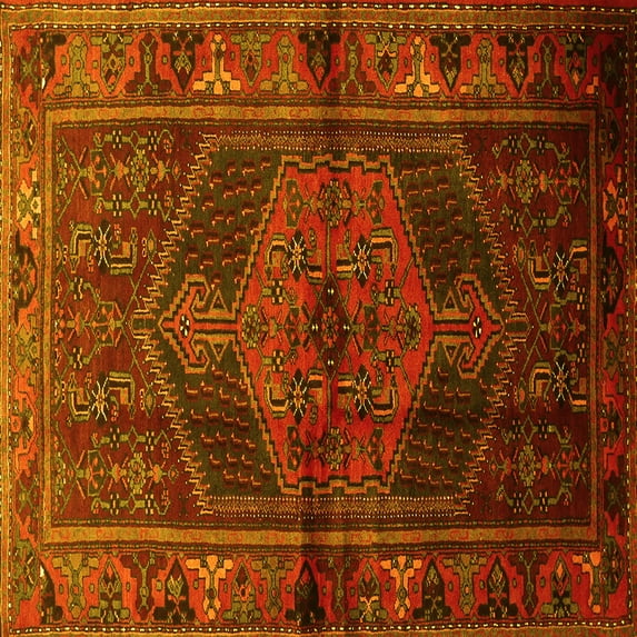 Ahgly Company Machine Washable Indoor Square Persian Yellow Traditional Area Rugs, 6' Square