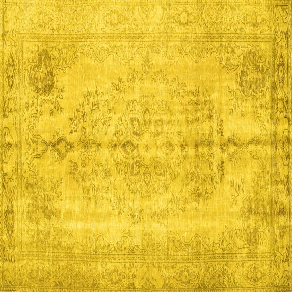 Ahgly Company Machine Washable Indoor Square Persian Yellow Traditional Area Rugs, 7' Square