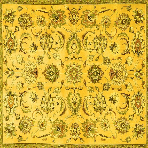 Ahgly Company Machine Washable Indoor Square Persian Yellow Traditional Area Rugs, 7' Square