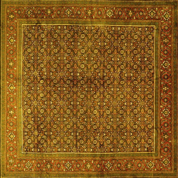 Ahgly Company Machine Washable Indoor Square Persian Yellow Traditional Area Rugs, 7' Square