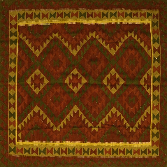 Ahgly Company Machine Washable Indoor Square Persian Yellow Traditional Area Rugs, 7' Square