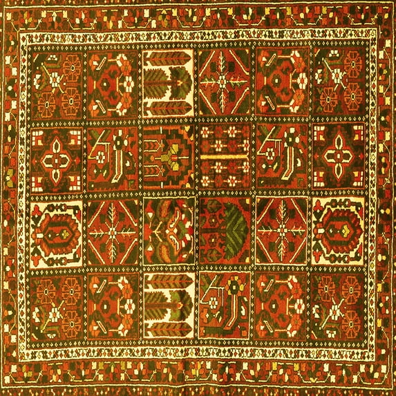 Ahgly Company Machine Washable Indoor Square Persian Yellow Traditional Area Rugs, 7' Square