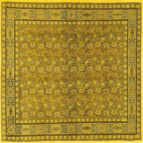 Ahgly Company Machine Washable Indoor Square Persian Yellow Traditional Area Rugs, 7' Square