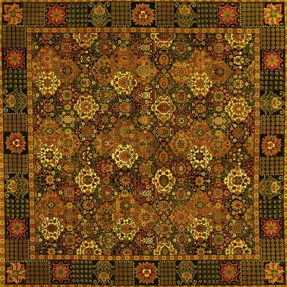 Ahgly Company Machine Washable Indoor Square Persian Yellow Traditional Area Rugs, 7' Square