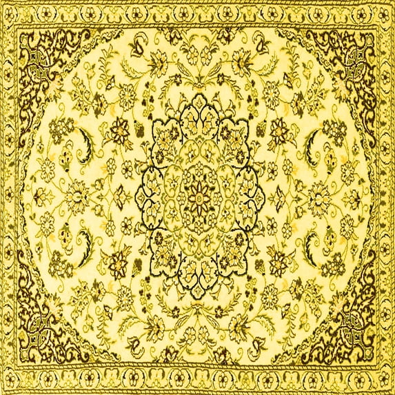 Ahgly Company Machine Washable Indoor Square Persian Yellow Traditional Area Rugs, 7' Square