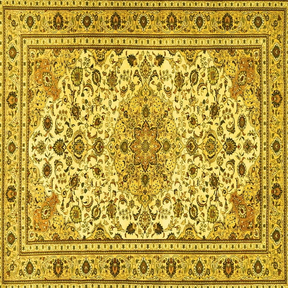 Ahgly Company Machine Washable Indoor Square Persian Yellow Traditional Area Rugs, 7' Square