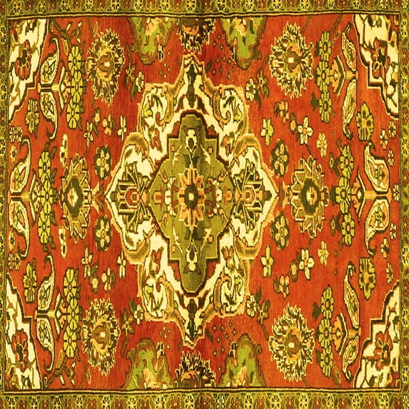 Ahgly Company Machine Washable Indoor Square Persian Yellow Traditional Area Rugs, 7' Square
