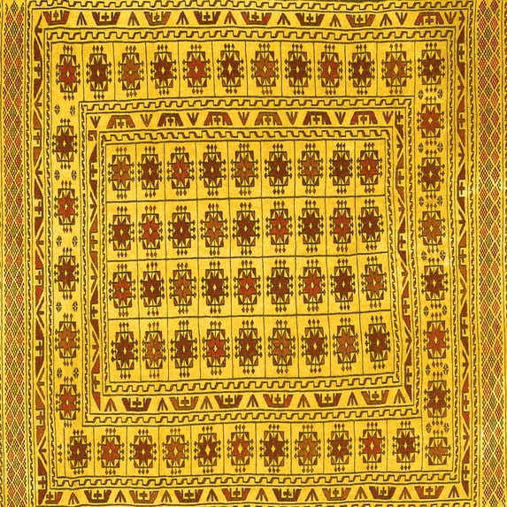 Ahgly Company Machine Washable Indoor Square Persian Yellow Traditional Area Rugs, 7' Square
