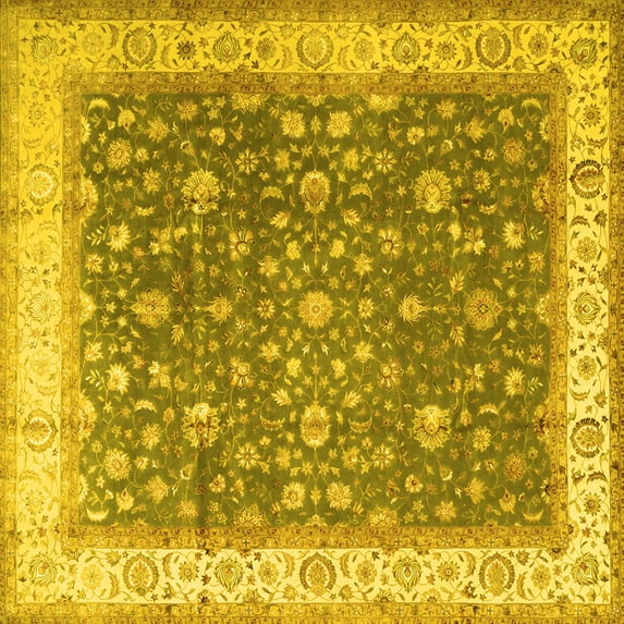 Ahgly Company Machine Washable Indoor Square Persian Yellow Traditional Area Rugs, 8' Square