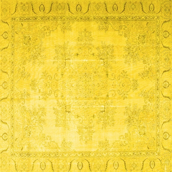 Ahgly Company Machine Washable Indoor Square Persian Yellow Traditional Area Rugs, 8' Square