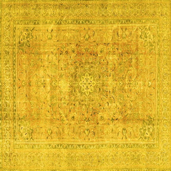 Ahgly Company Machine Washable Indoor Square Persian Yellow Traditional Area Rugs, 8' Square