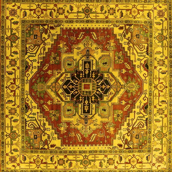 Ahgly Company Machine Washable Indoor Square Persian Yellow Traditional Area Rugs, 8' Square