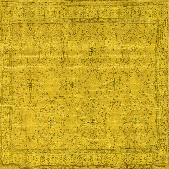 Ahgly Company Machine Washable Indoor Square Persian Yellow Traditional Area Rugs, 8' Square