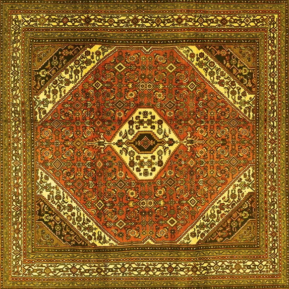 Ahgly Company Machine Washable Indoor Square Persian Yellow Traditional Area Rugs, 8' Square