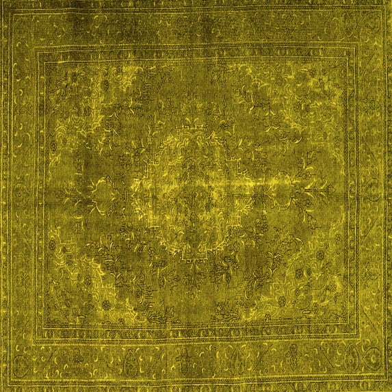 Ahgly Company Machine Washable Indoor Square Persian Yellow Traditional Area Rugs, 8' Square
