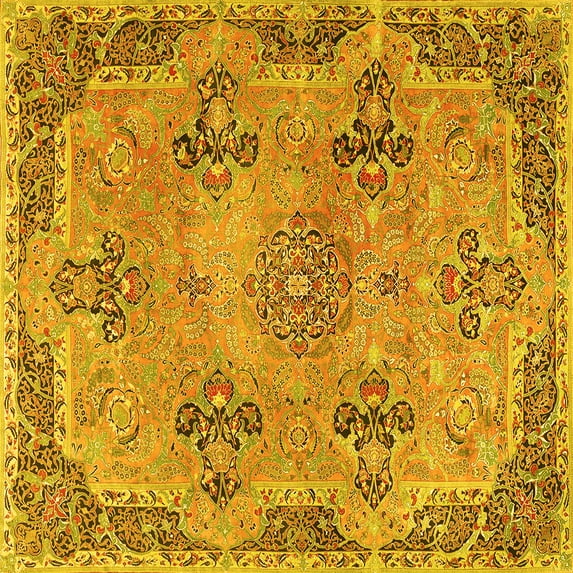 Ahgly Company Machine Washable Indoor Square Persian Yellow Traditional Area Rugs, 8' Square