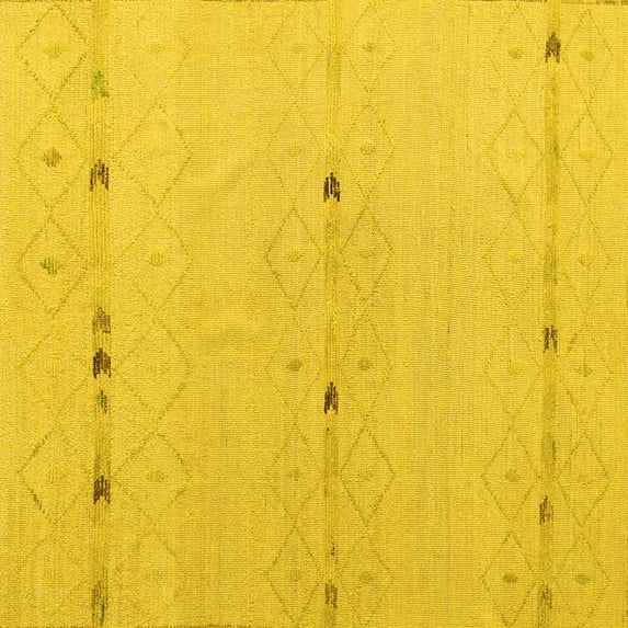 Ahgly Company Machine Washable Indoor Square Solid Yellow Modern Area Rugs, 3' Square