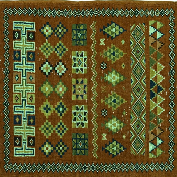Ahgly Company Machine Washable Indoor Square Southwestern Turquoise Blue Country Area Rugs, 4' Square