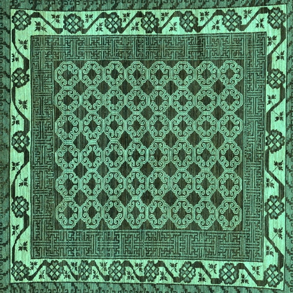 Ahgly Company Machine Washable Indoor Square Southwestern Turquoise Blue Country Area Rugs, 4' Square