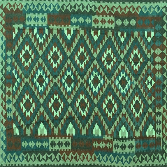 Ahgly Company Machine Washable Indoor Square Southwestern Turquoise Blue Country Area Rugs, 4' Square