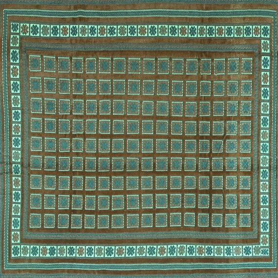 Ahgly Company Machine Washable Indoor Square Southwestern Turquoise Blue Country Area Rugs, 4' Square