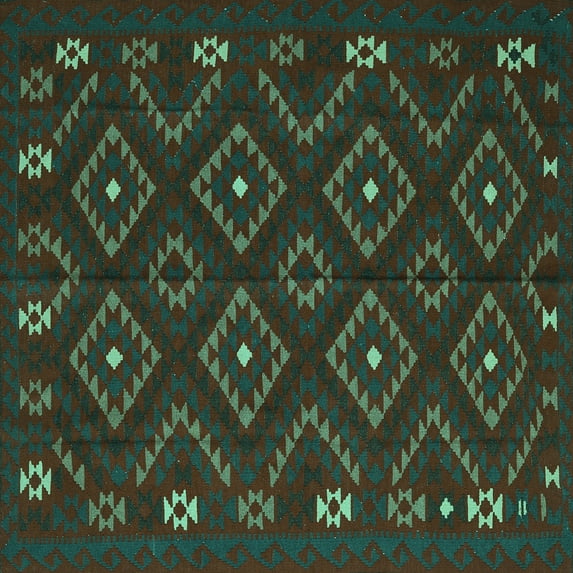 Ahgly Company Machine Washable Indoor Square Southwestern Turquoise Blue Country Area Rugs, 8' Square