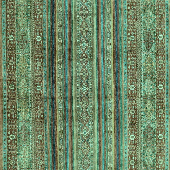 Ahgly Company Machine Washable Indoor Square Southwestern Turquoise Blue Country Area Rugs, 8' Square