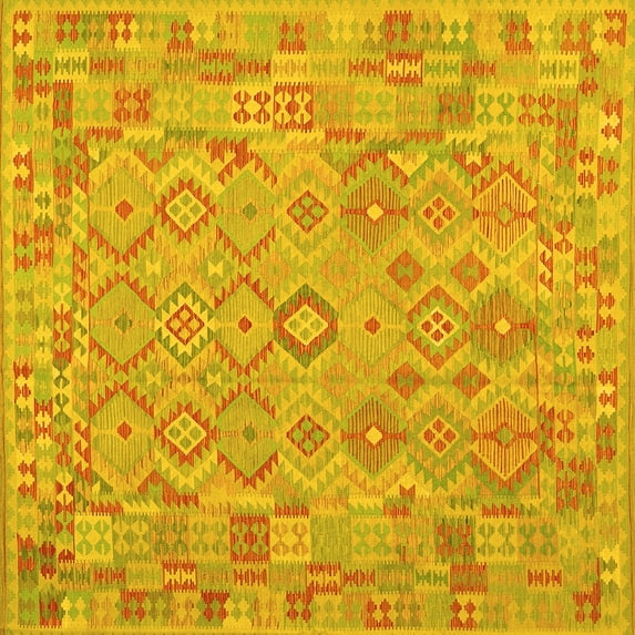 Ahgly Company Machine Washable Indoor Square Southwestern Yellow Country Area Rugs, 5' Square