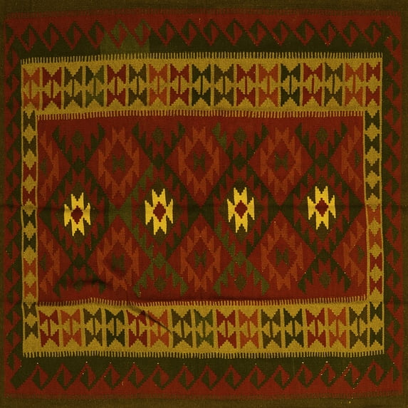 Ahgly Company Machine Washable Indoor Square Southwestern Yellow Country Area Rugs, 5' Square