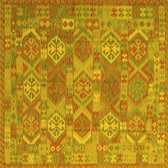 Ahgly Company Machine Washable Indoor Square Southwestern Yellow Country Area Rugs, 7' Square