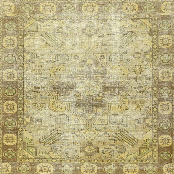 Ahgly Company Machine Washable Indoor Square Traditional Brown Gold Area Rugs, 7' Square