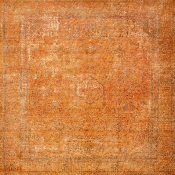 Ahgly Company Machine Washable Indoor Square Traditional Dark Orange Area Rugs, 7' Square