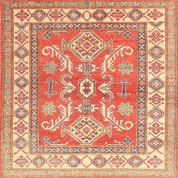 Ahgly Company Machine Washable Indoor Square Traditional Grapefruit Red Area Rugs, 4' Square