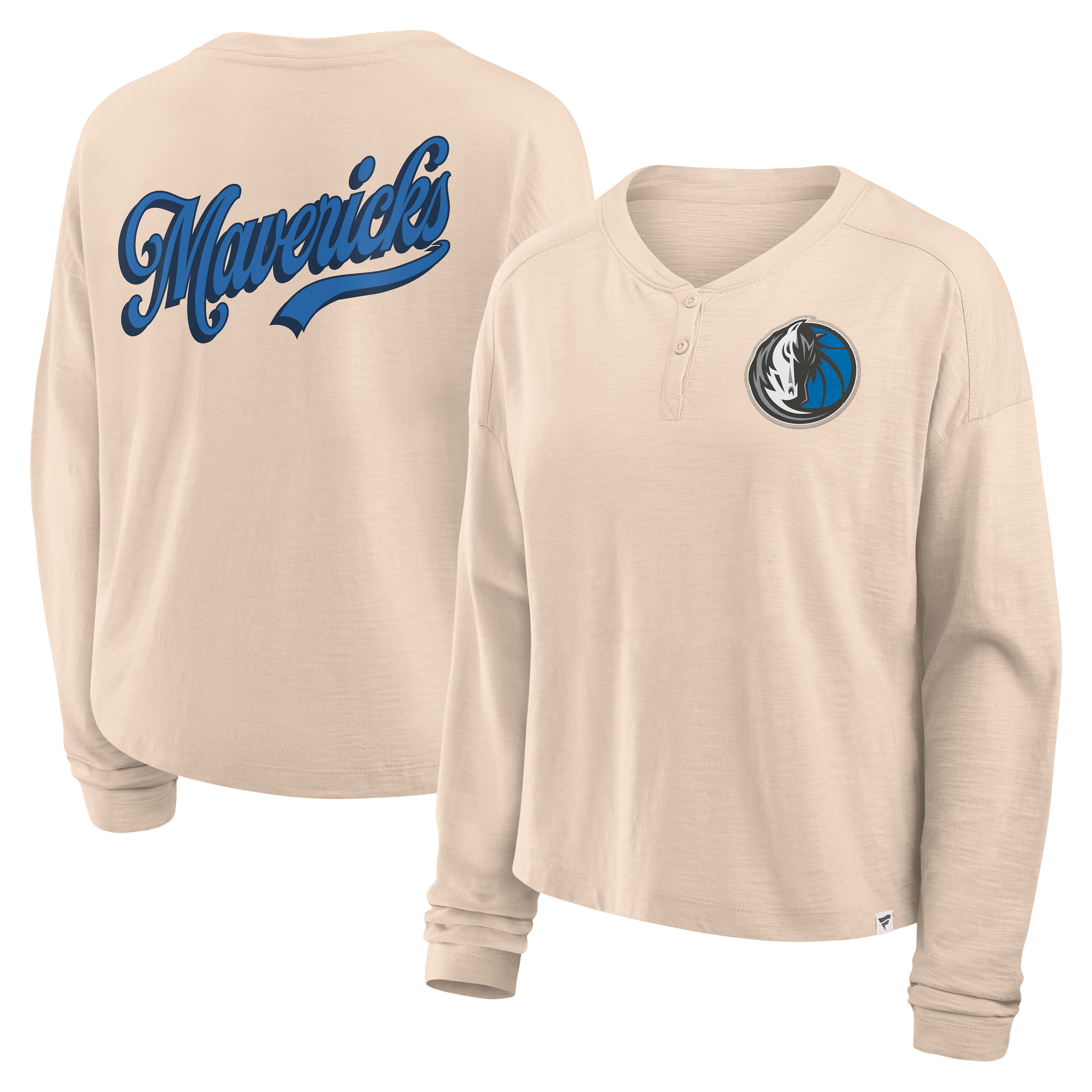 Women's-Fanatics Natural Dallas Mavericks Boxed Out Drop Fashion Long Sleeve T-Shirt