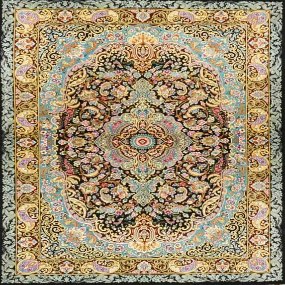 Ahgly Company Machine Washable Indoor Square Traditional Sienna Brown Area Rugs, 5' Square