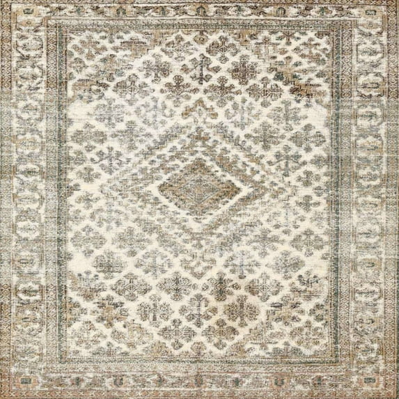 Ahgly Company Machine Washable Indoor Square Traditional Wheat Beige Area Rugs, 6' Square