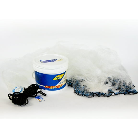 Ahi 700 Pro Series 6 Panel Cast Net 8' Clear Mono 1/2" Mesh, 1.35 Lb Per Ft Lead Weights, (Pail Container)