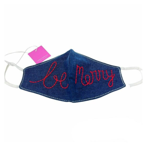 Ahida Correale Embroidered Cheers Cotton Face Protective, Denim Blue/Red